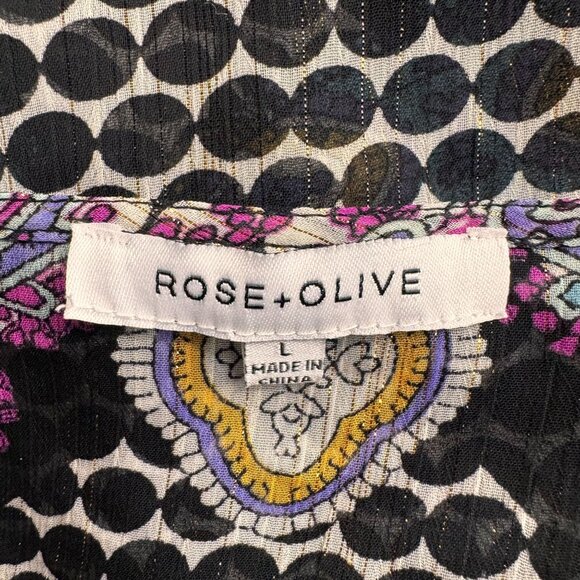 Rose Olive Sheer Babydoll Top Womens M‎ Balloon Sleeve Metallic Threads Fairy - Picture 3 of 8